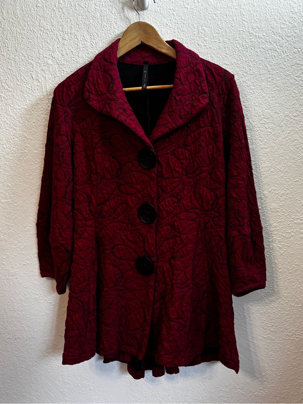 IC by Connie K Lagenlook Puckered Crinkle Statement Swing Jacket Small